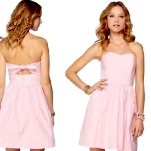 Lilly Pulitzer Pink Seersucker Strapless Dress- Size 0 - Picture 1 of 4